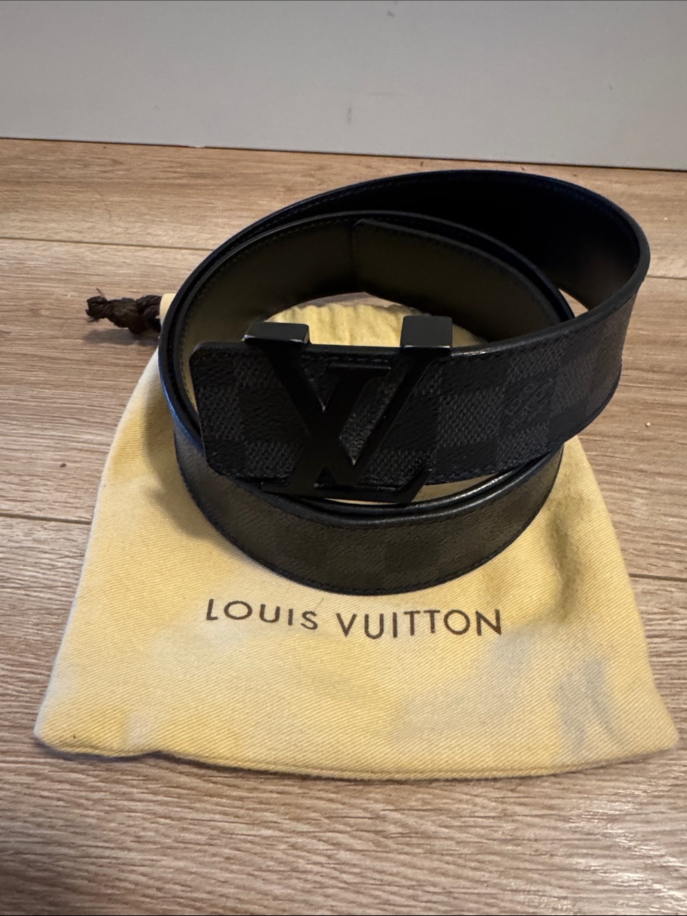 Louis Vuitton Black Monogram LV Buckle Black Damier Pattern Checkered Belt